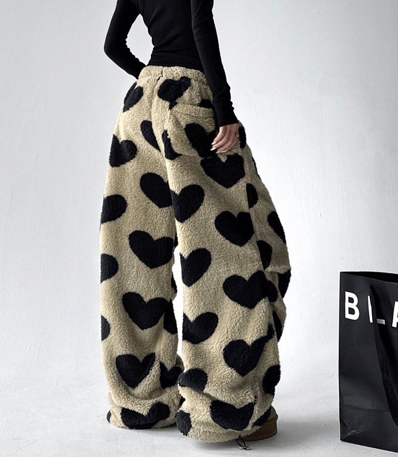 Heart Print Plush Wide - Leg Pants - COPPING THREADS - CT Select