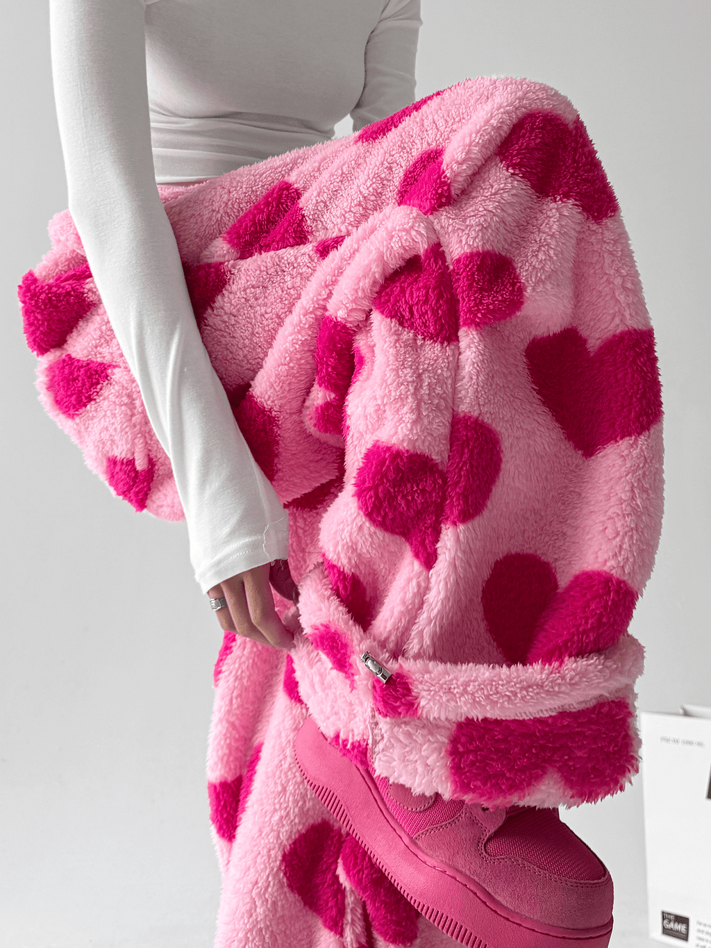 Heart Print Plush Wide - Leg Pants - COPPING THREADS - CT Select