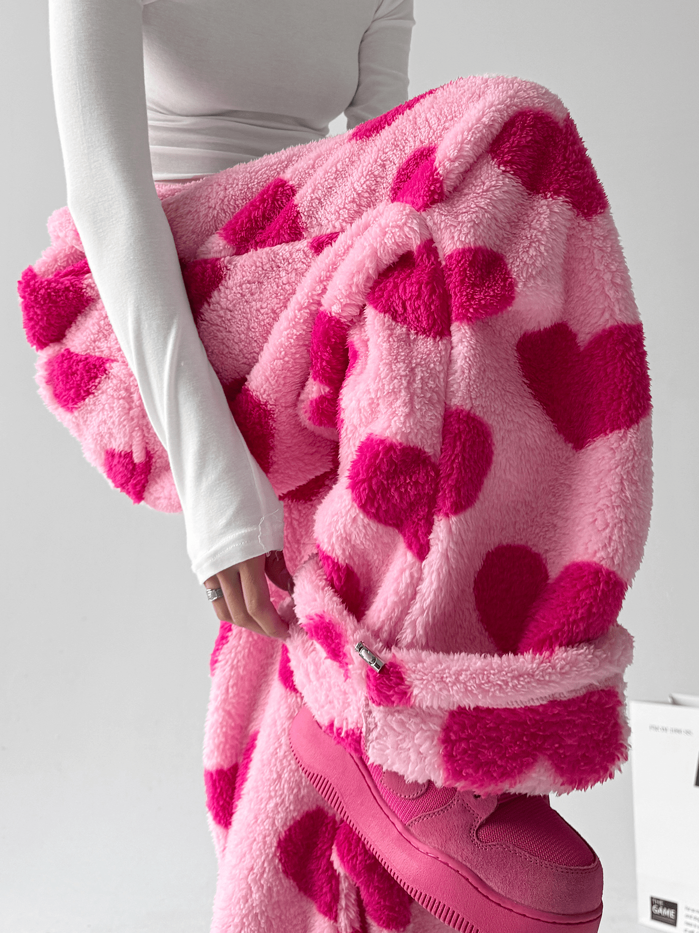Heart Print Plush Wide - Leg Pants - COPPING THREADS - CT Select