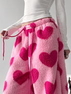 Heart Print Plush Wide - Leg Pants - COPPING THREADS - CT Select