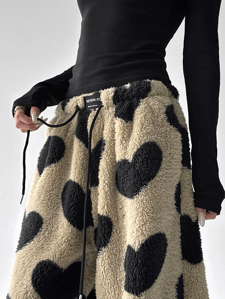 Heart Print Plush Wide - Leg Pants - COPPING THREADS - CT Select