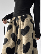Heart Print Plush Wide - Leg Pants - COPPING THREADS - CT Select