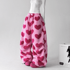 Heart Print Plush Wide - Leg Pants - COPPING THREADS - CT Select