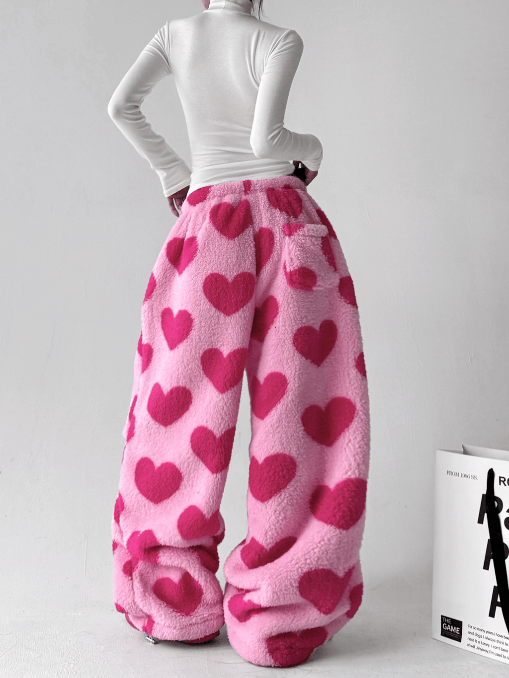 Heart Print Plush Wide - Leg Pants - COPPING THREADS - CT Select