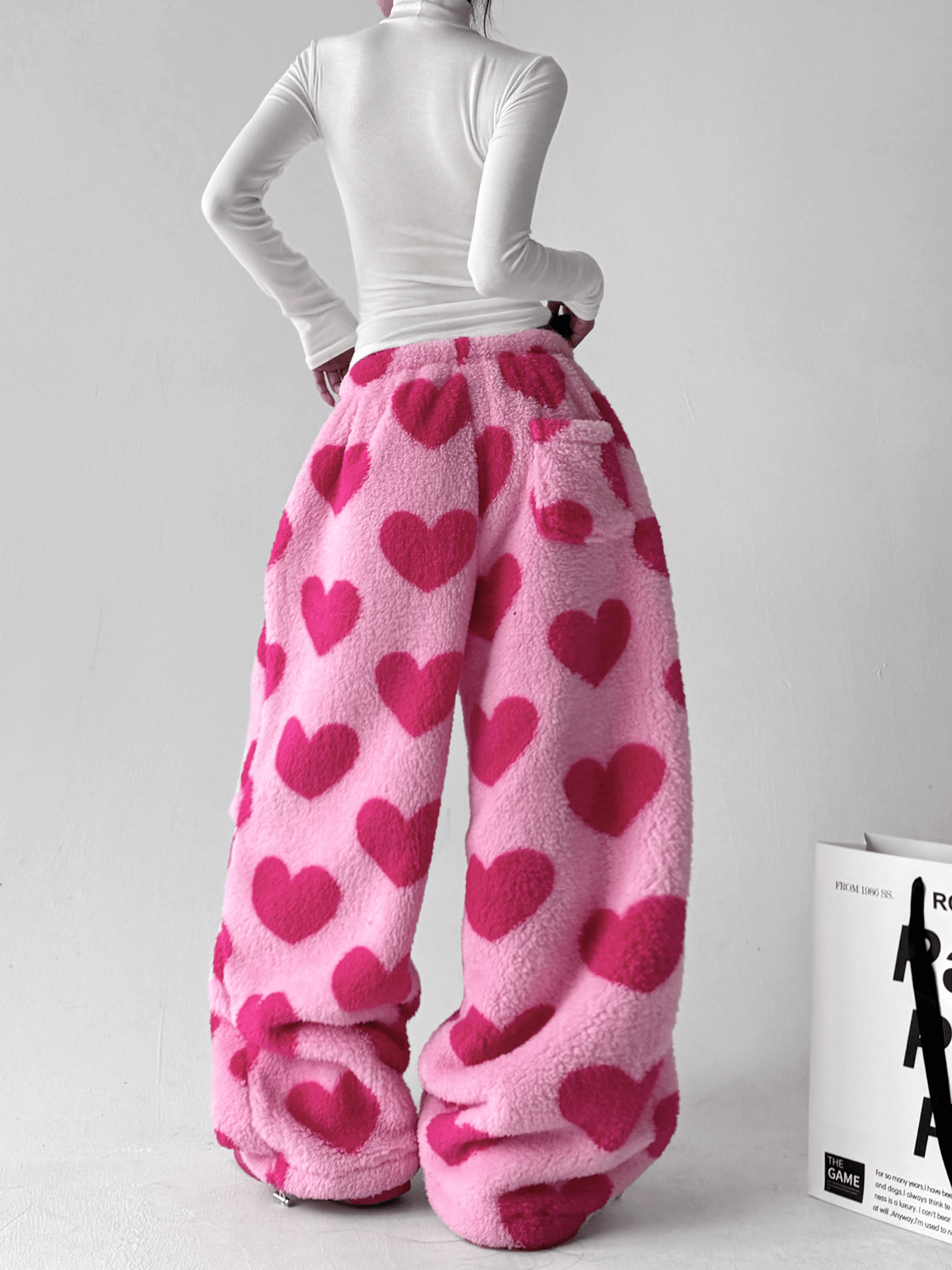 Heart Print Plush Wide - Leg Pants - COPPING THREADS - CT Select