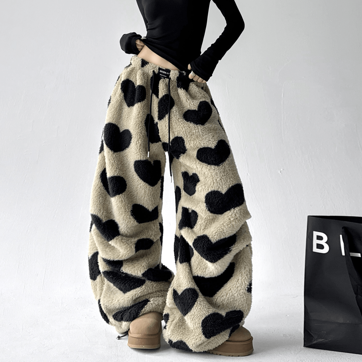 Heart Print Plush Wide - Leg Pants - COPPING THREADS - CT Select