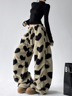Heart Print Plush Wide - Leg Pants - COPPING THREADS - CT Select