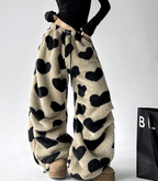 Heart Print Plush Wide - Leg Pants - COPPING THREADS - CT Select