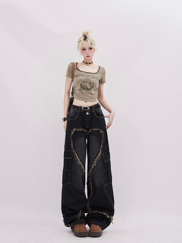 Heart - Shaped Fringe Multi - Pocket Denim - COPPING THREADS - RAYOHOPP