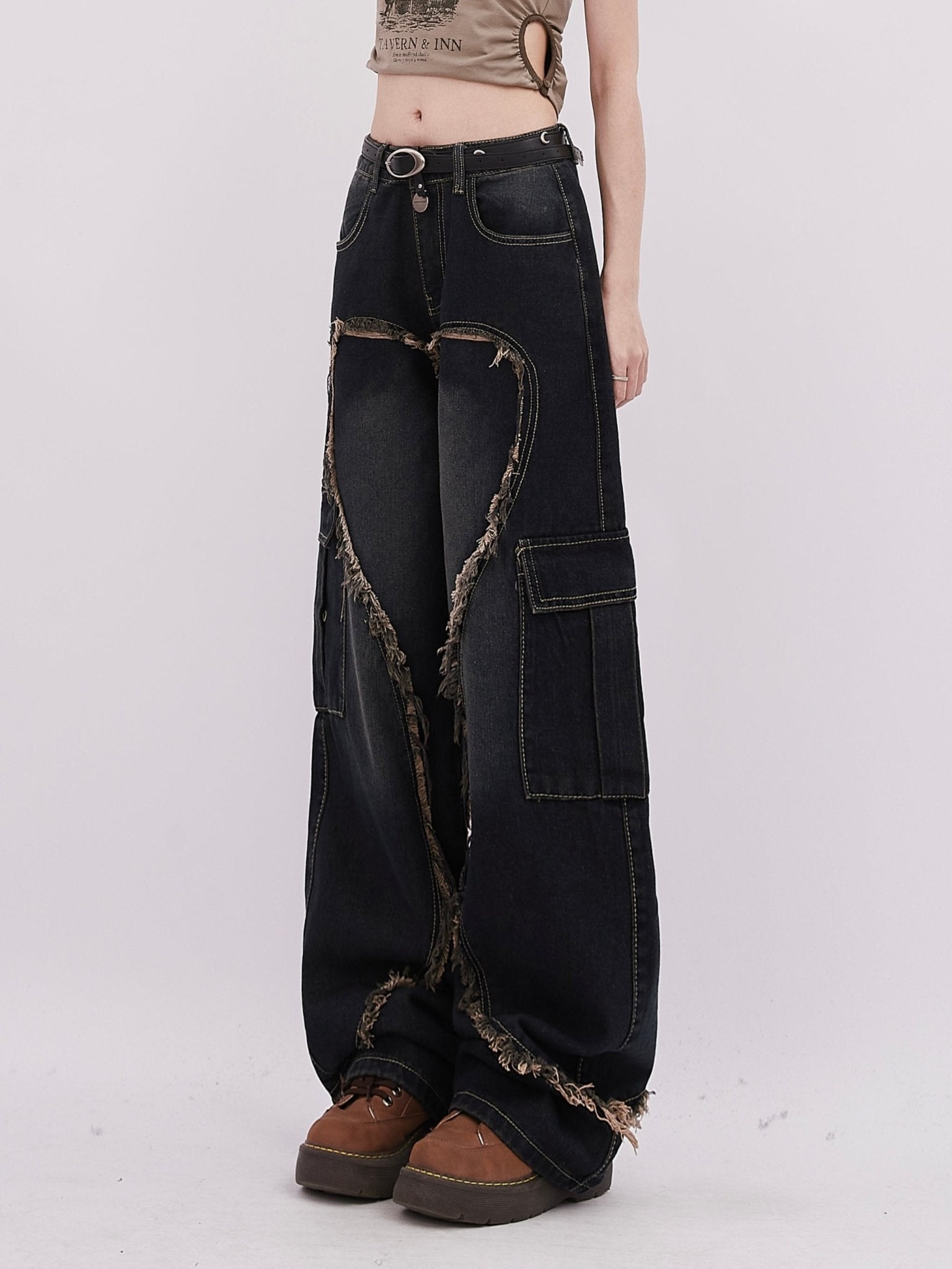 Heart - Shaped Fringe Multi - Pocket Denim - COPPING THREADS - RAYOHOPP