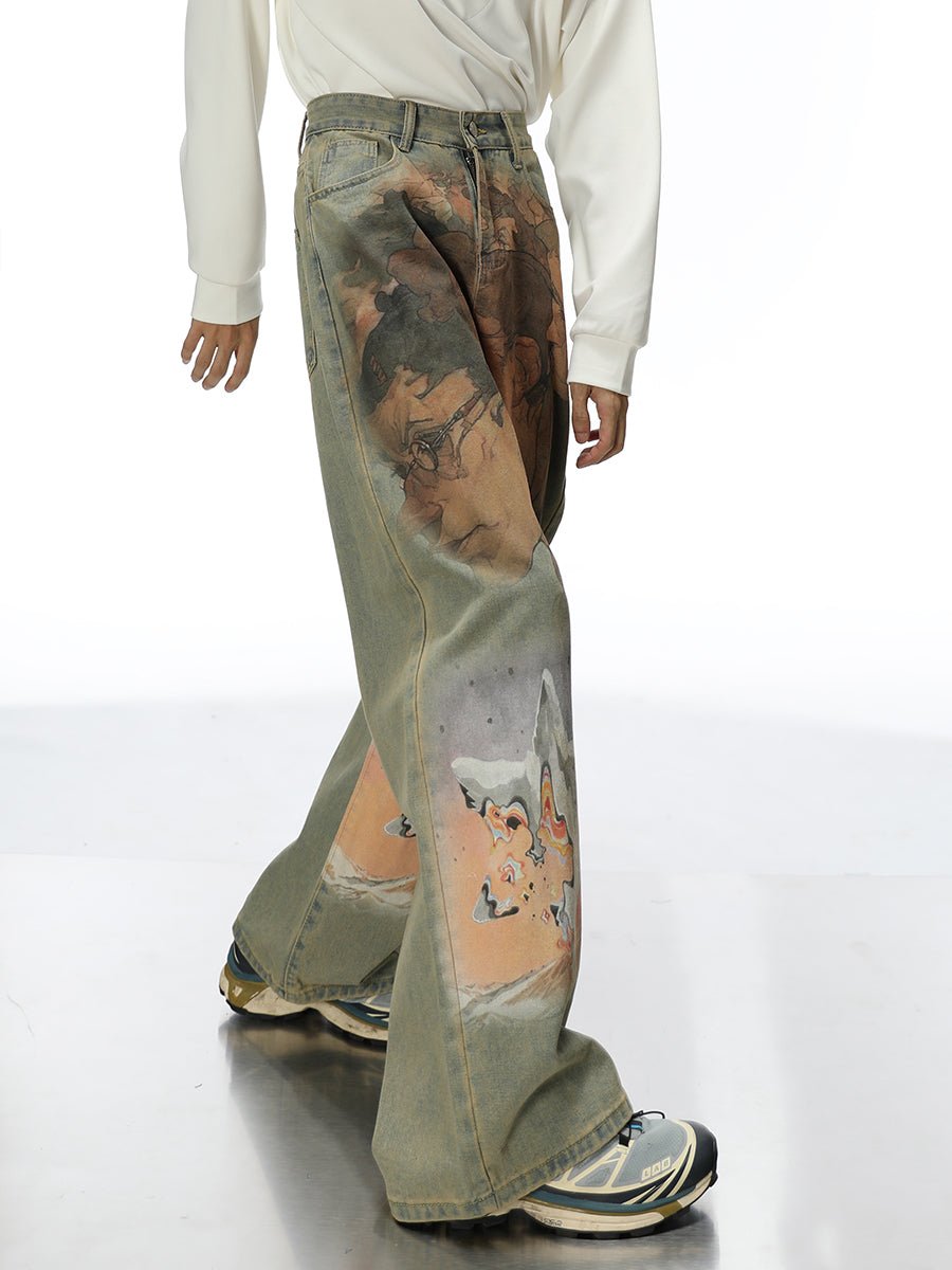 Heavy - Duty Printed Straight - Leg Distressed Denim - COPPING THREADS - CT Select