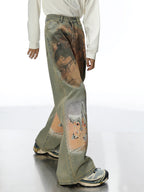 Heavy - Duty Printed Straight - Leg Distressed Denim - COPPING THREADS - CT Select