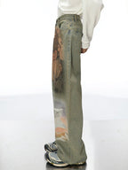 Heavy - Duty Printed Straight - Leg Distressed Denim - COPPING THREADS - CT Select