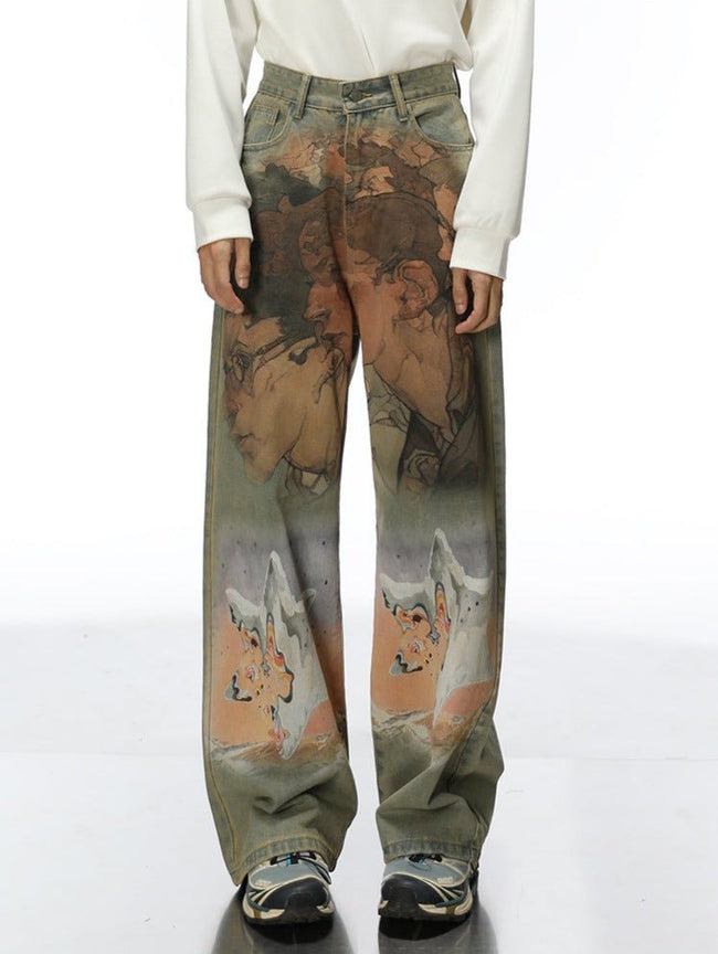 Heavy - Duty Printed Straight - Leg Distressed Denim - COPPING THREADS - CT Select Hover Image