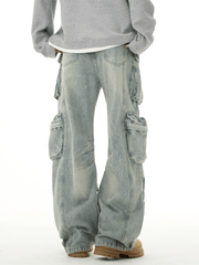 Heavyweight Multi - Pocket Washed Vintage Cargo Jeans - COPPING THREADS - CT Basics