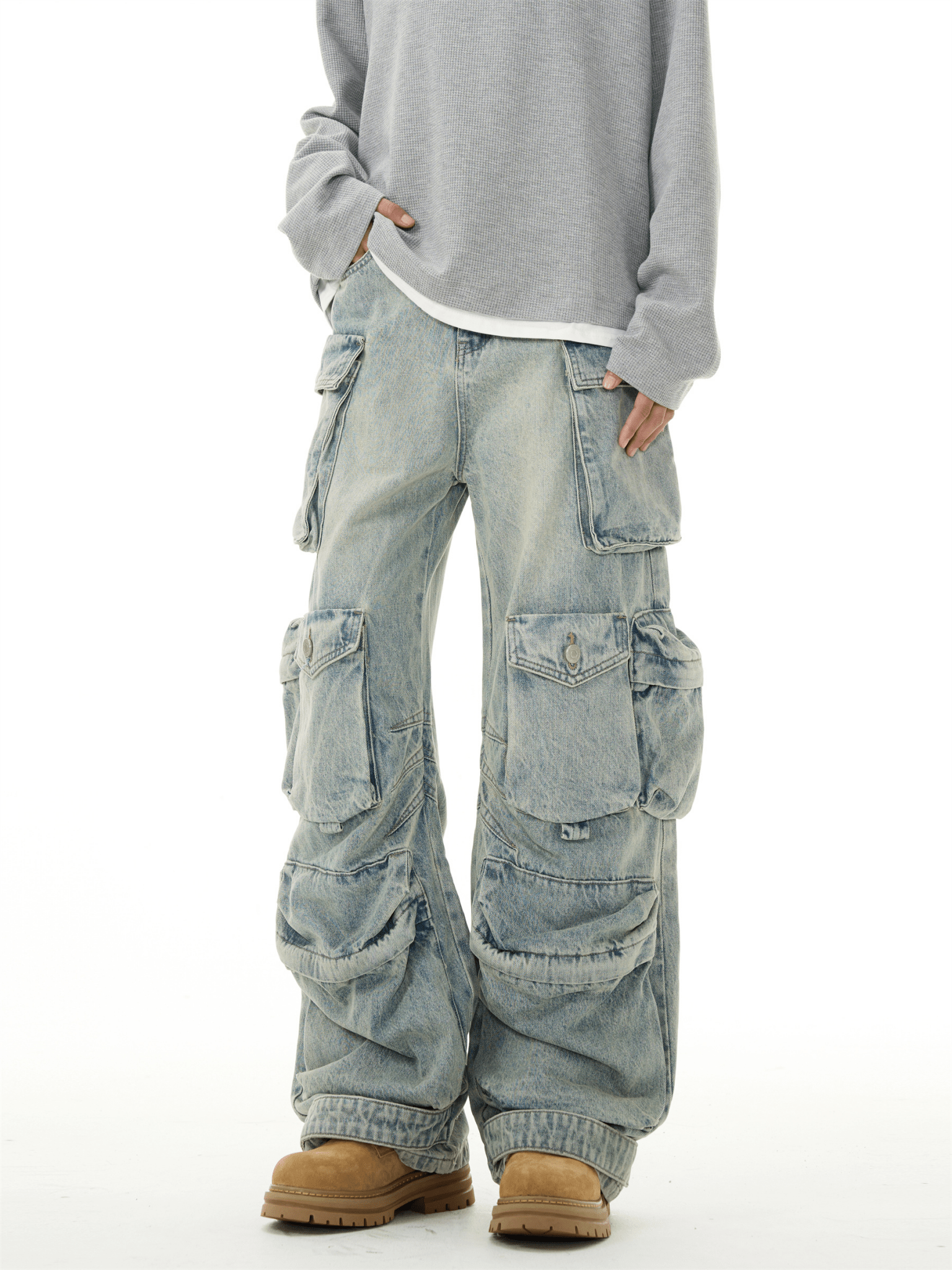 Heavyweight Multi - Pocket Washed Vintage Cargo Jeans - COPPING THREADS - CT Basics