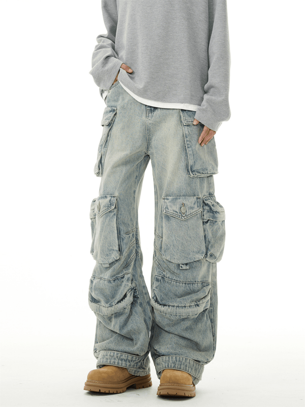 Heavyweight Multi - Pocket Washed Vintage Cargo Jeans - COPPING THREADS - CT Basics