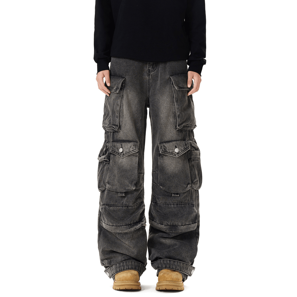 Heavyweight Multi - Pocket Washed Vintage Cargo Jeans - COPPING THREADS - CT Basics