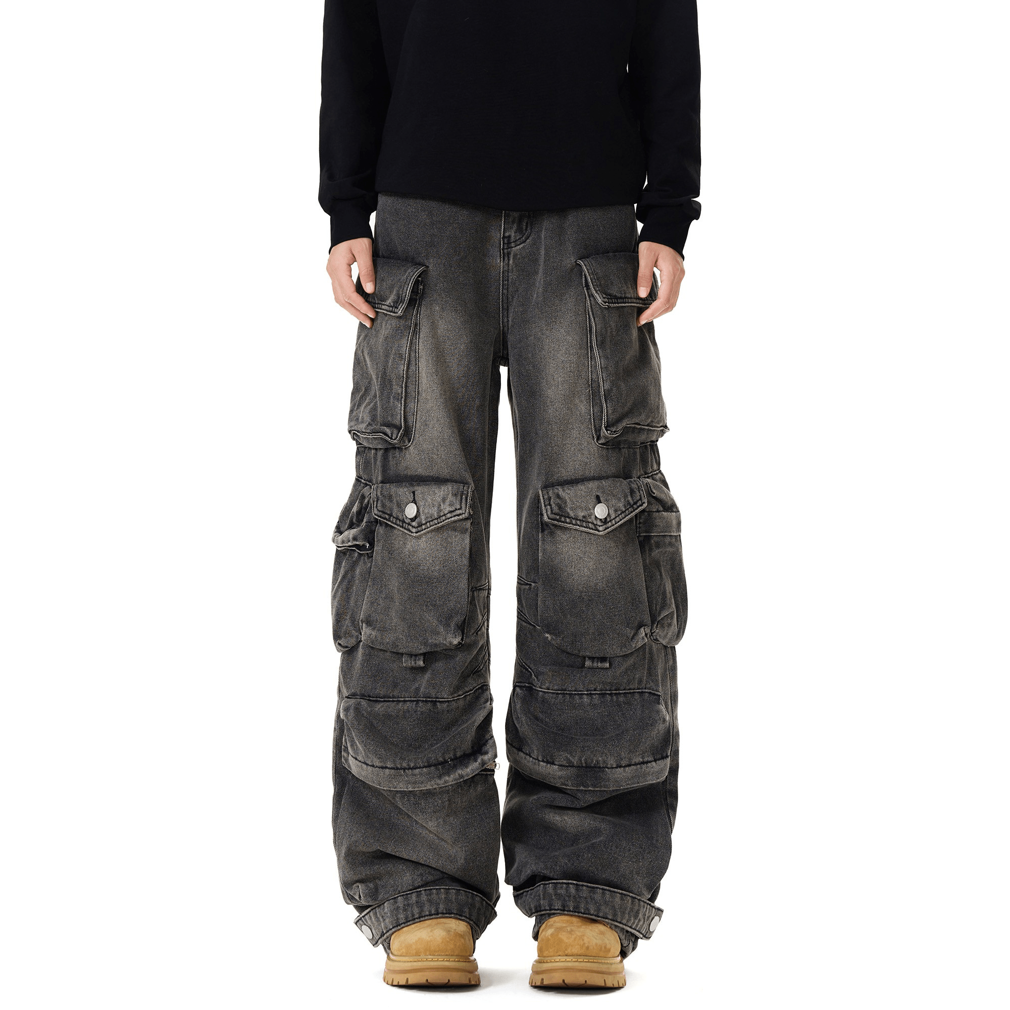 Heavyweight Multi - Pocket Washed Vintage Cargo Jeans - COPPING THREADS - CT Basics