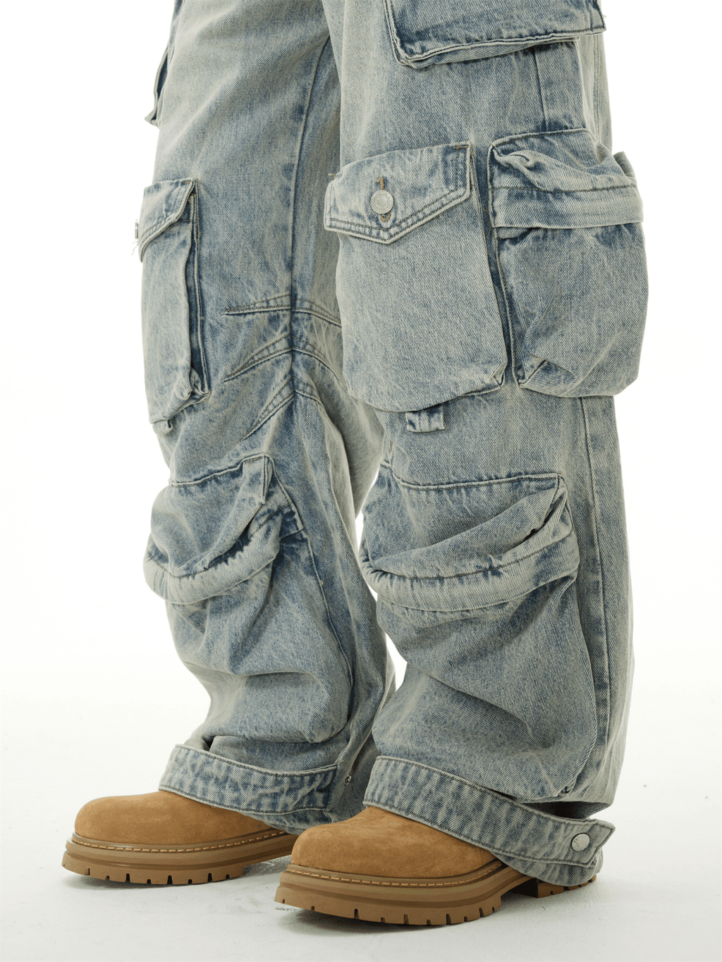 Heavyweight Multi - Pocket Washed Vintage Cargo Jeans - COPPING THREADS - CT Basics