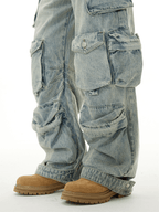 Heavyweight Multi - Pocket Washed Vintage Cargo Jeans - COPPING THREADS - CT Basics
