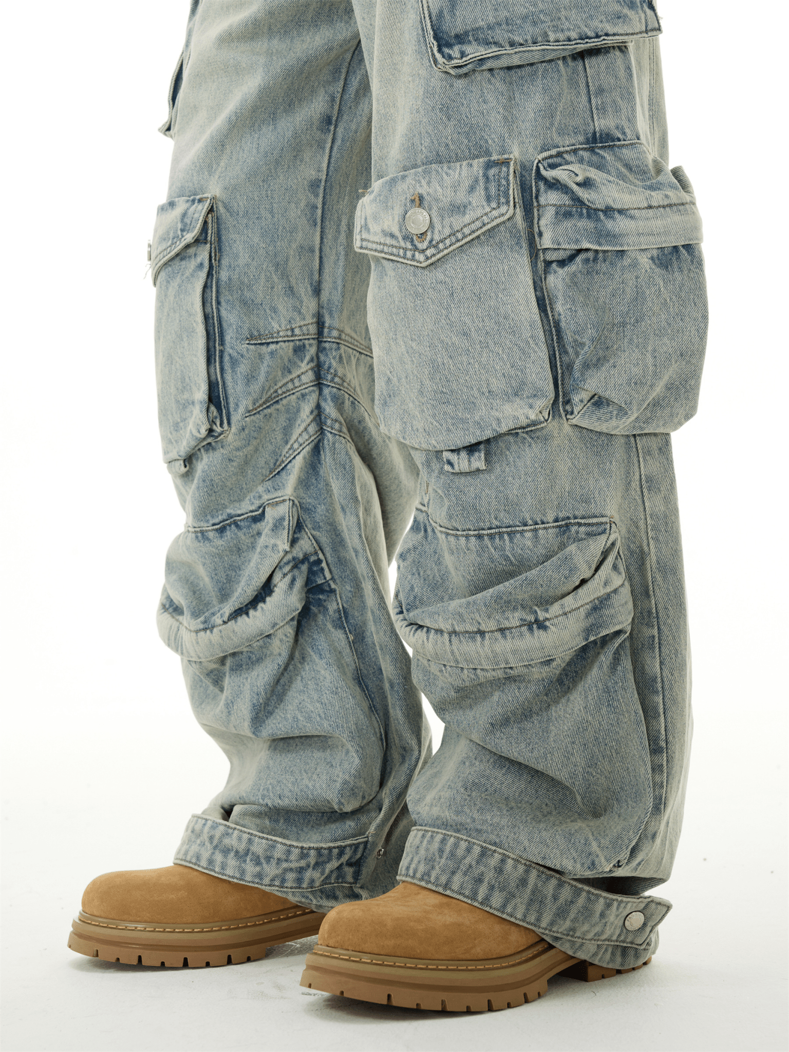 Heavyweight Multi - Pocket Washed Vintage Cargo Jeans - COPPING THREADS - CT Basics