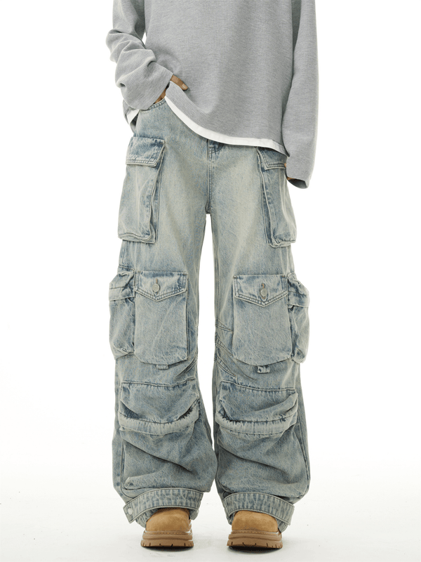Heavyweight Multi - Pocket Washed Vintage Cargo Jeans - COPPING THREADS - CT Basics