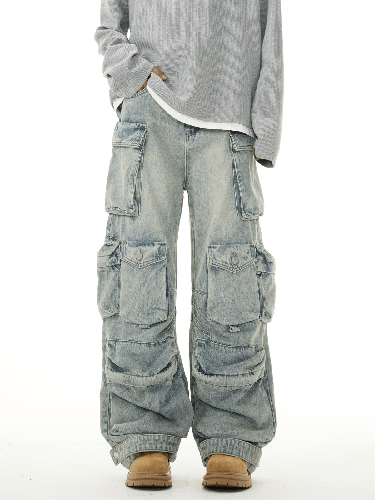 Heavyweight Multi - Pocket Washed Vintage Cargo Jeans - COPPING THREADS - CT Basics