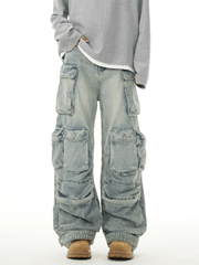 Heavyweight Multi - Pocket Washed Vintage Cargo Jeans - COPPING THREADS - CT Basics