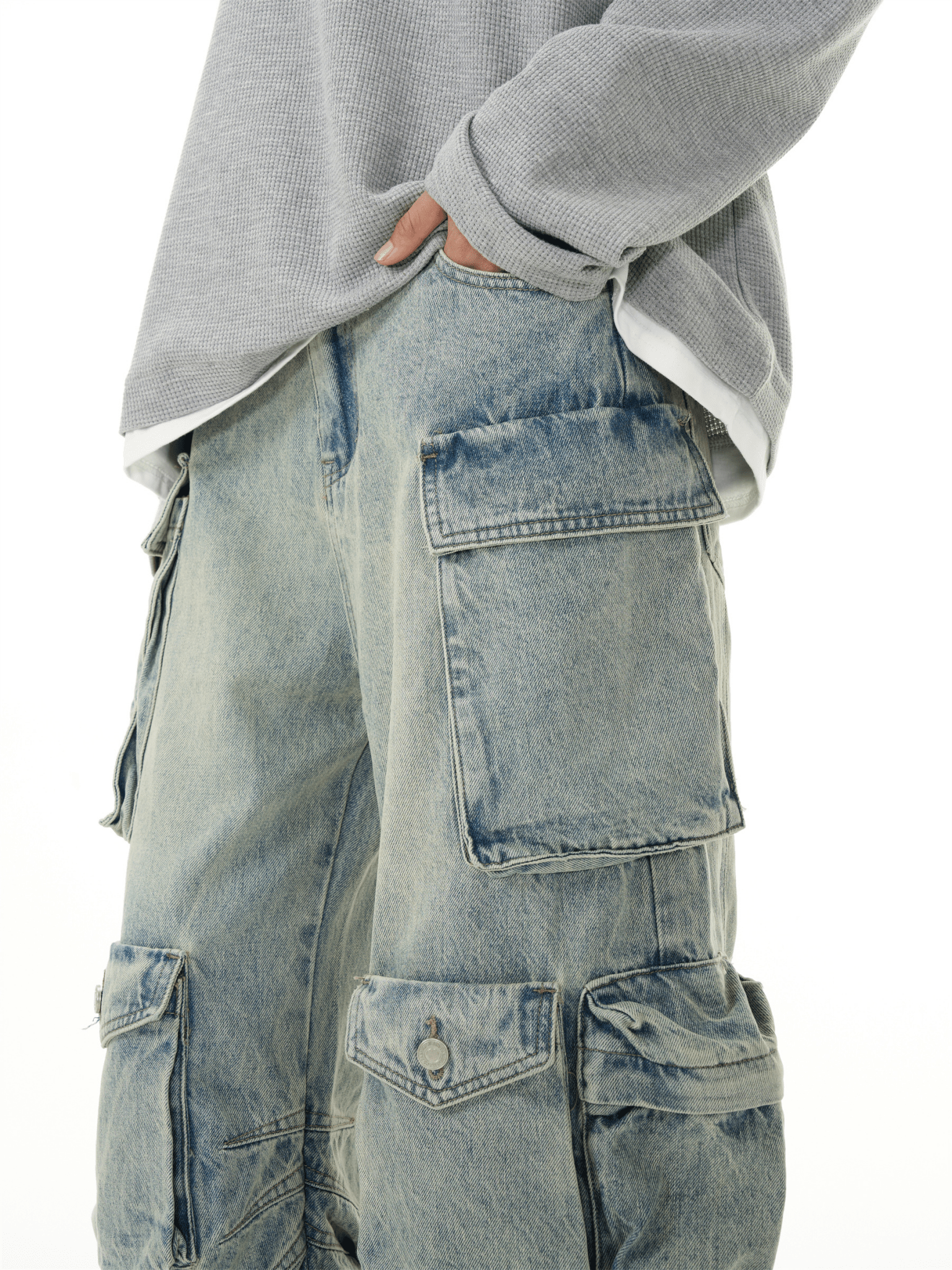 Heavyweight Multi - Pocket Washed Vintage Cargo Jeans - COPPING THREADS - CT Basics
