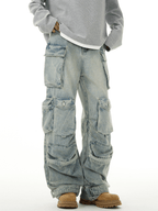 Heavyweight Multi - Pocket Washed Vintage Cargo Jeans - COPPING THREADS - CT Basics