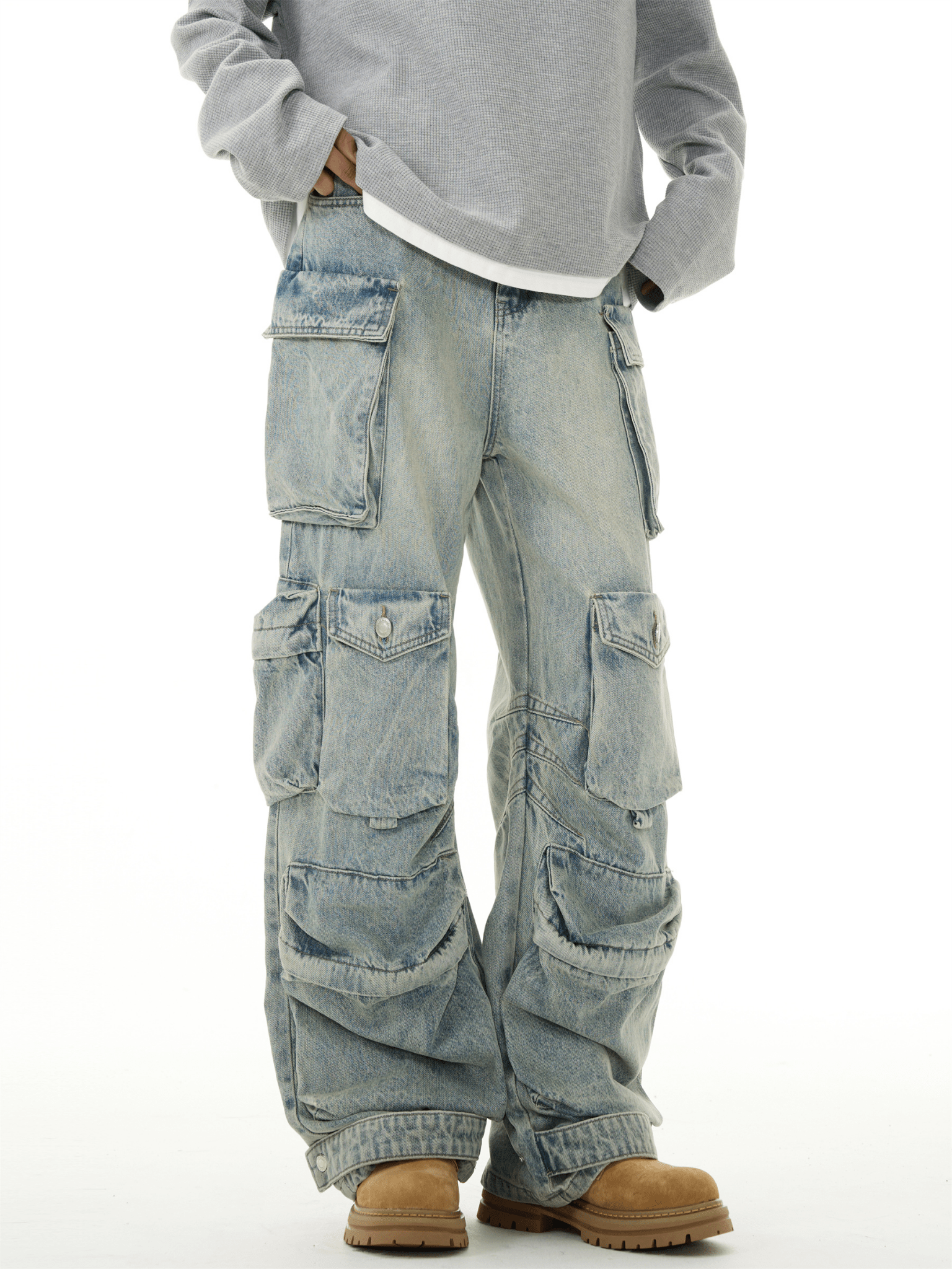 Heavyweight Multi - Pocket Washed Vintage Cargo Jeans - COPPING THREADS - CT Basics