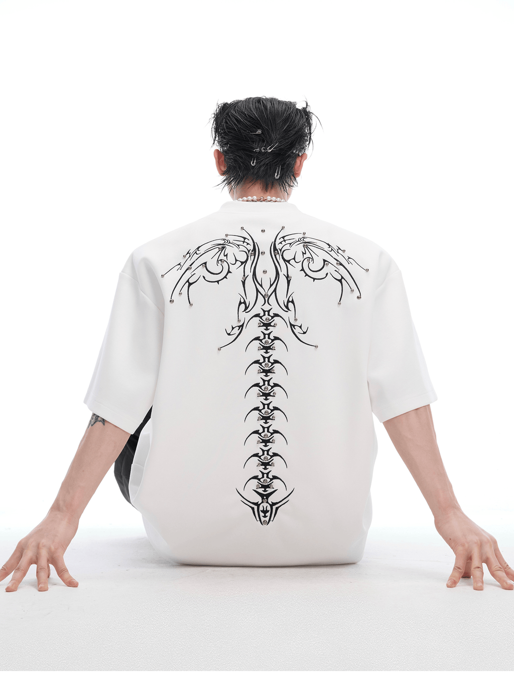 Heavyweight Studded Detailing Spine Embroidered Oversized Tee - COPPING THREADS - ArguE CulturE