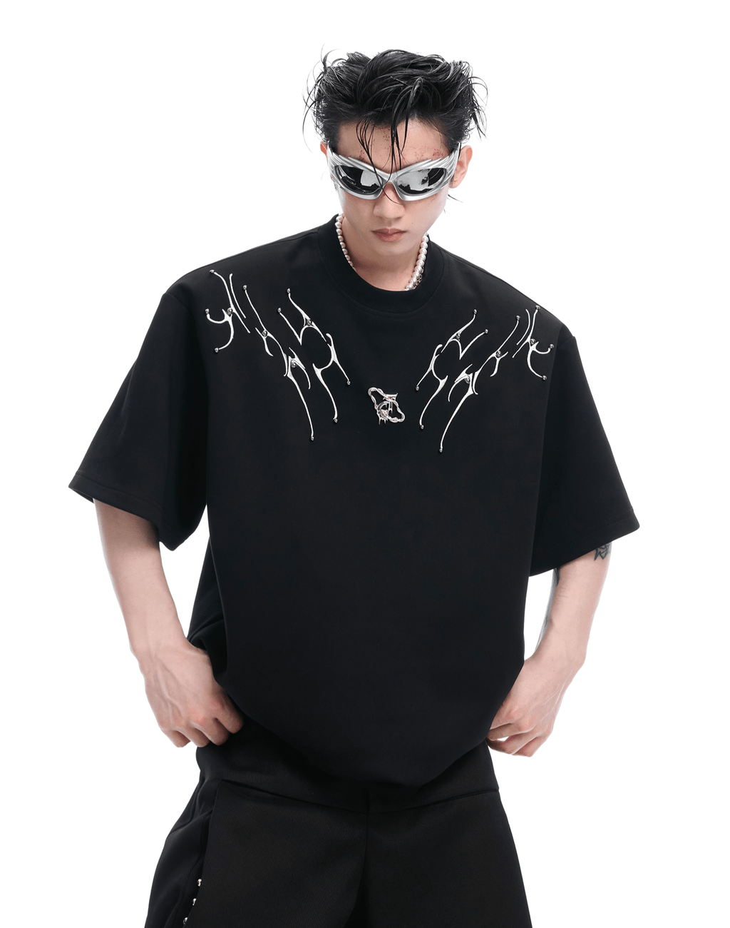 Heavyweight Studded Detailing Spine Embroidered Oversized Tee - COPPING THREADS - ArguE CulturE
