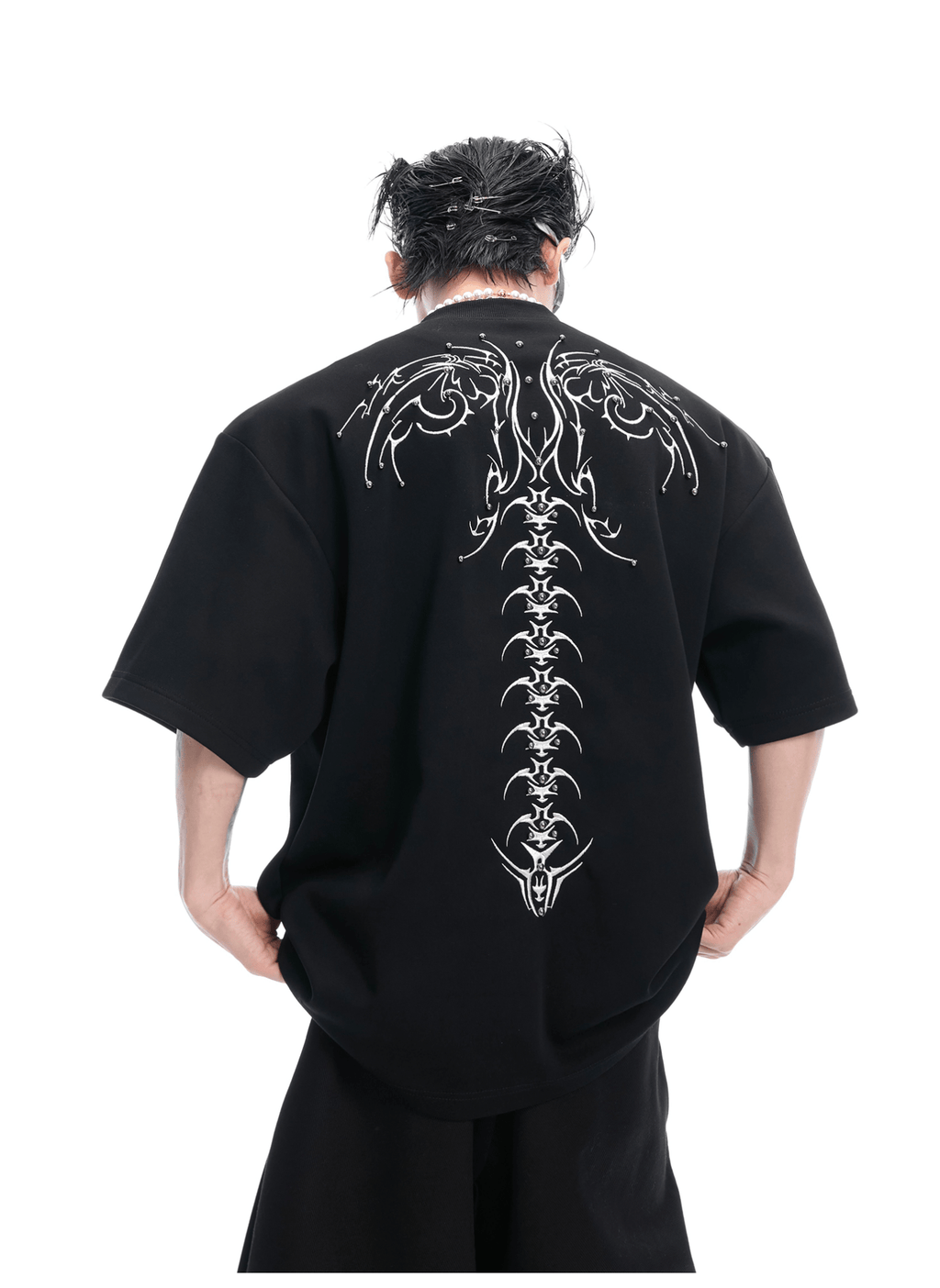 Heavyweight Studded Detailing Spine Embroidered Oversized Tee - COPPING THREADS - ArguE CulturE