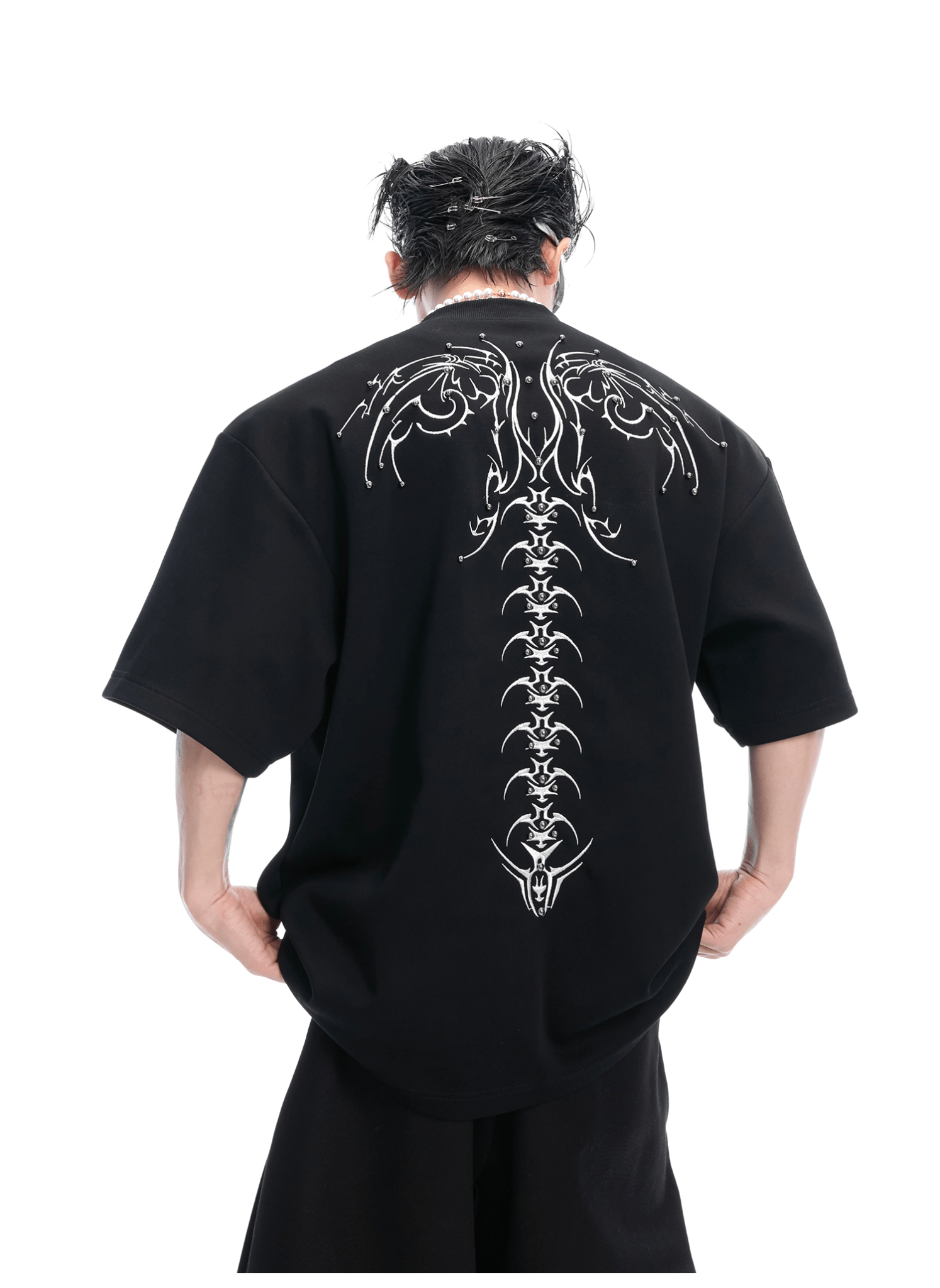 Heavyweight Studded Detailing Spine Embroidered Oversized Tee - COPPING THREADS - ArguE CulturE