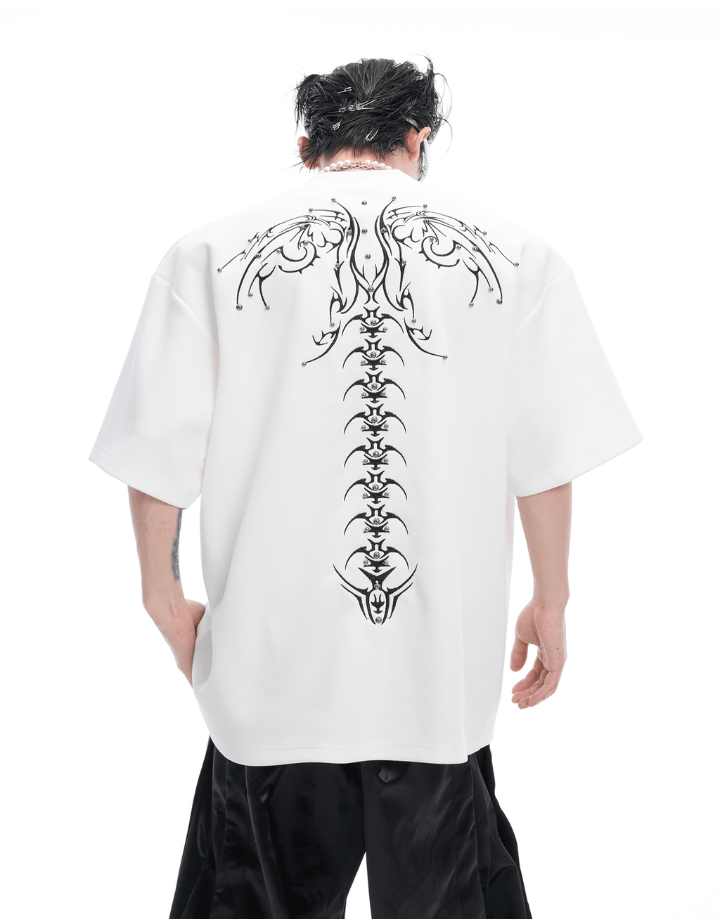 Heavyweight Studded Detailing Spine Embroidered Oversized Tee - COPPING THREADS - ArguE CulturE