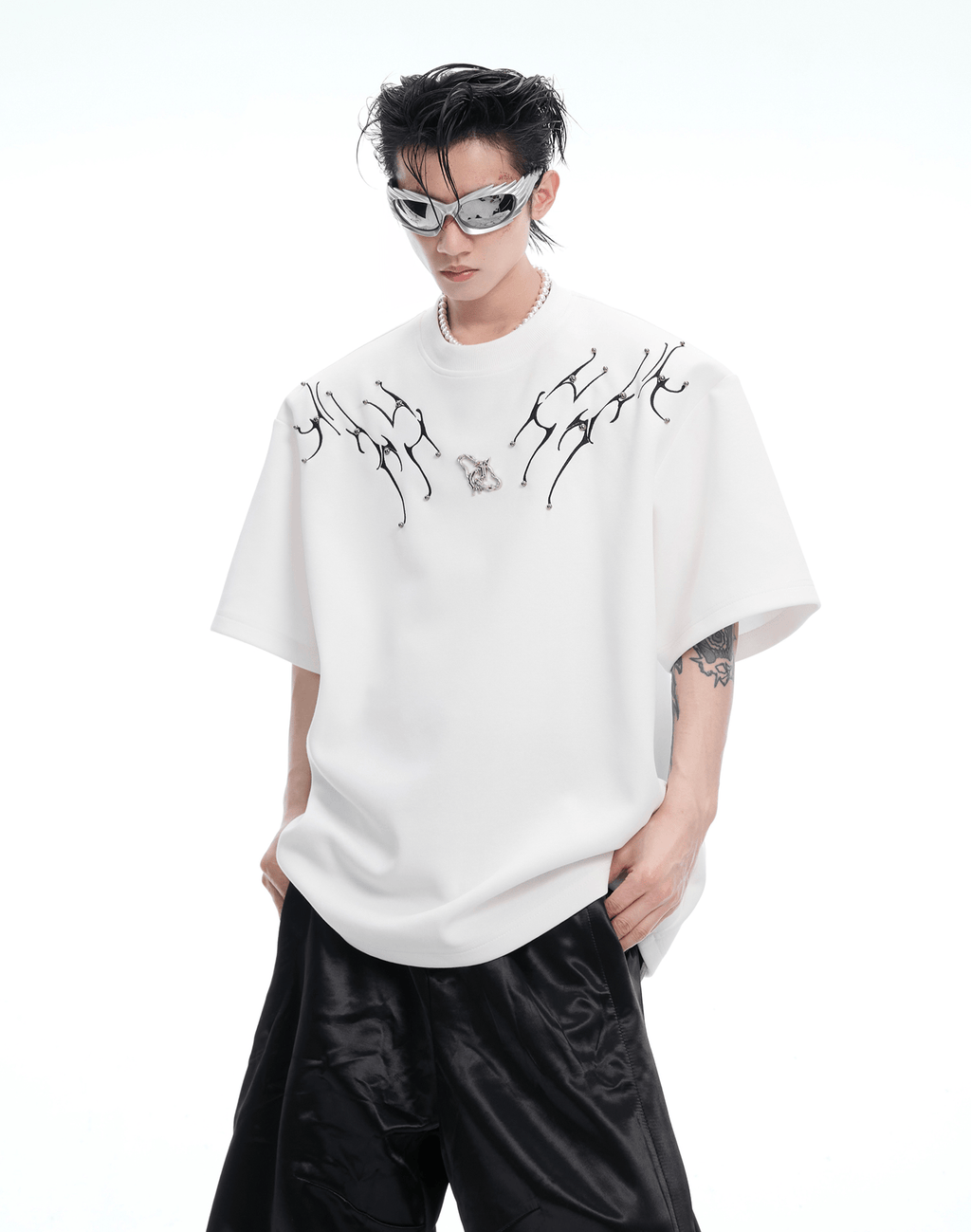 Heavyweight Studded Detailing Spine Embroidered Oversized Tee - COPPING THREADS - ArguE CulturE