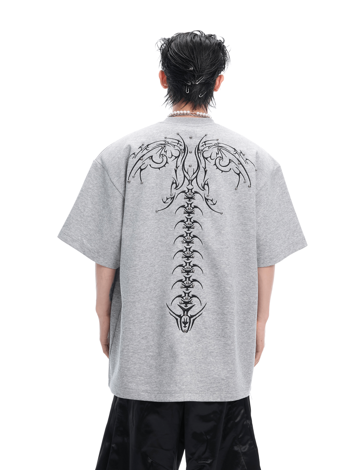 Heavyweight Studded Detailing Spine Embroidered Oversized Tee - COPPING THREADS - ArguE CulturE