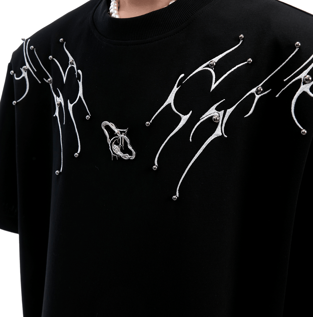 Heavyweight Studded Detailing Spine Embroidered Oversized Tee - COPPING THREADS - ArguE CulturE