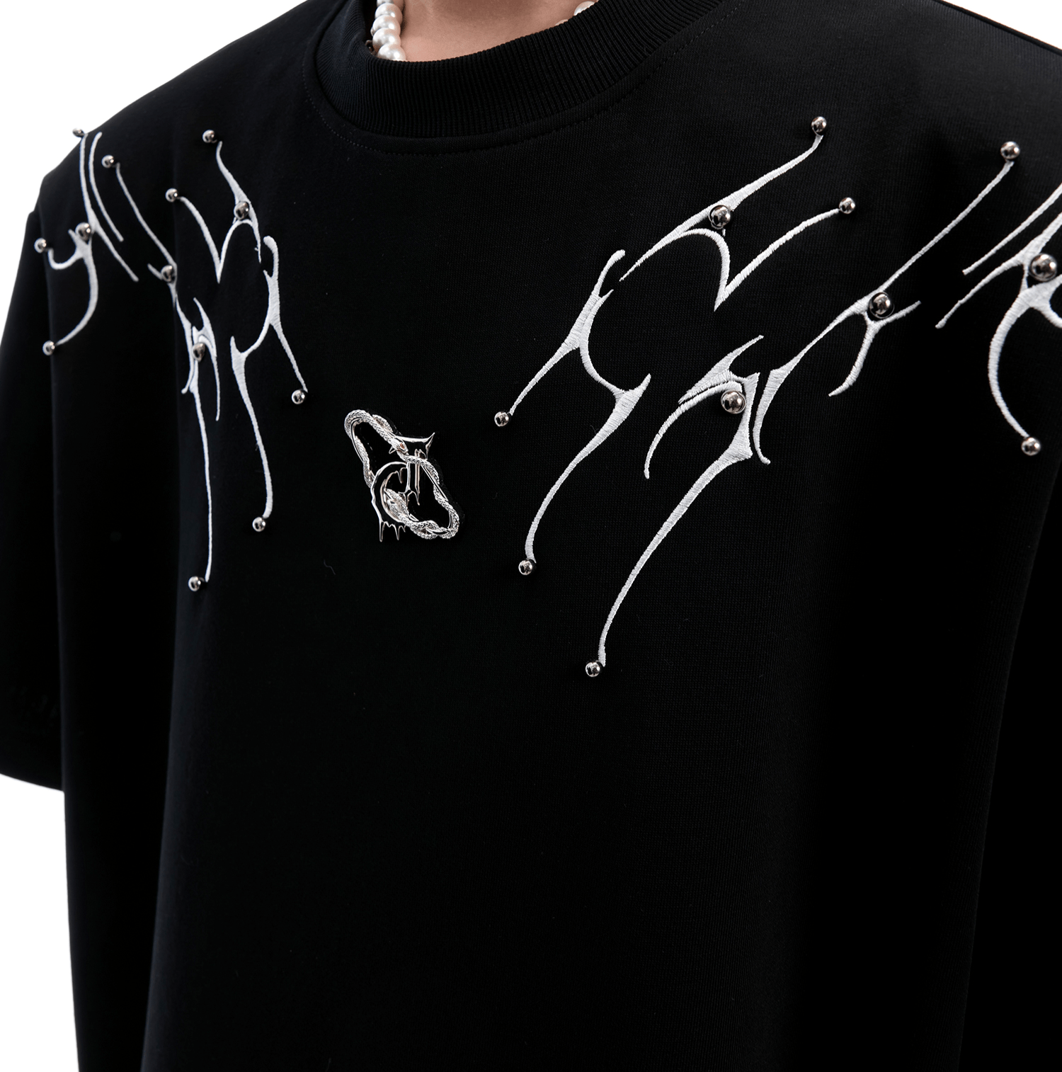 Heavyweight Studded Detailing Spine Embroidered Oversized Tee - COPPING THREADS - ArguE CulturE