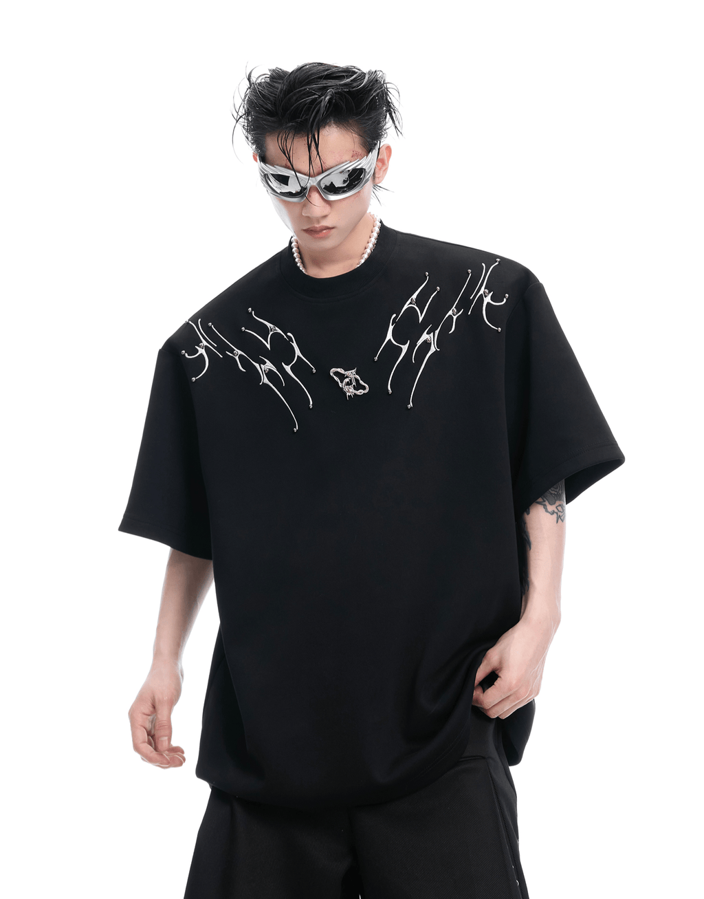Heavyweight Studded Detailing Spine Embroidered Oversized Tee - COPPING THREADS - ArguE CulturE