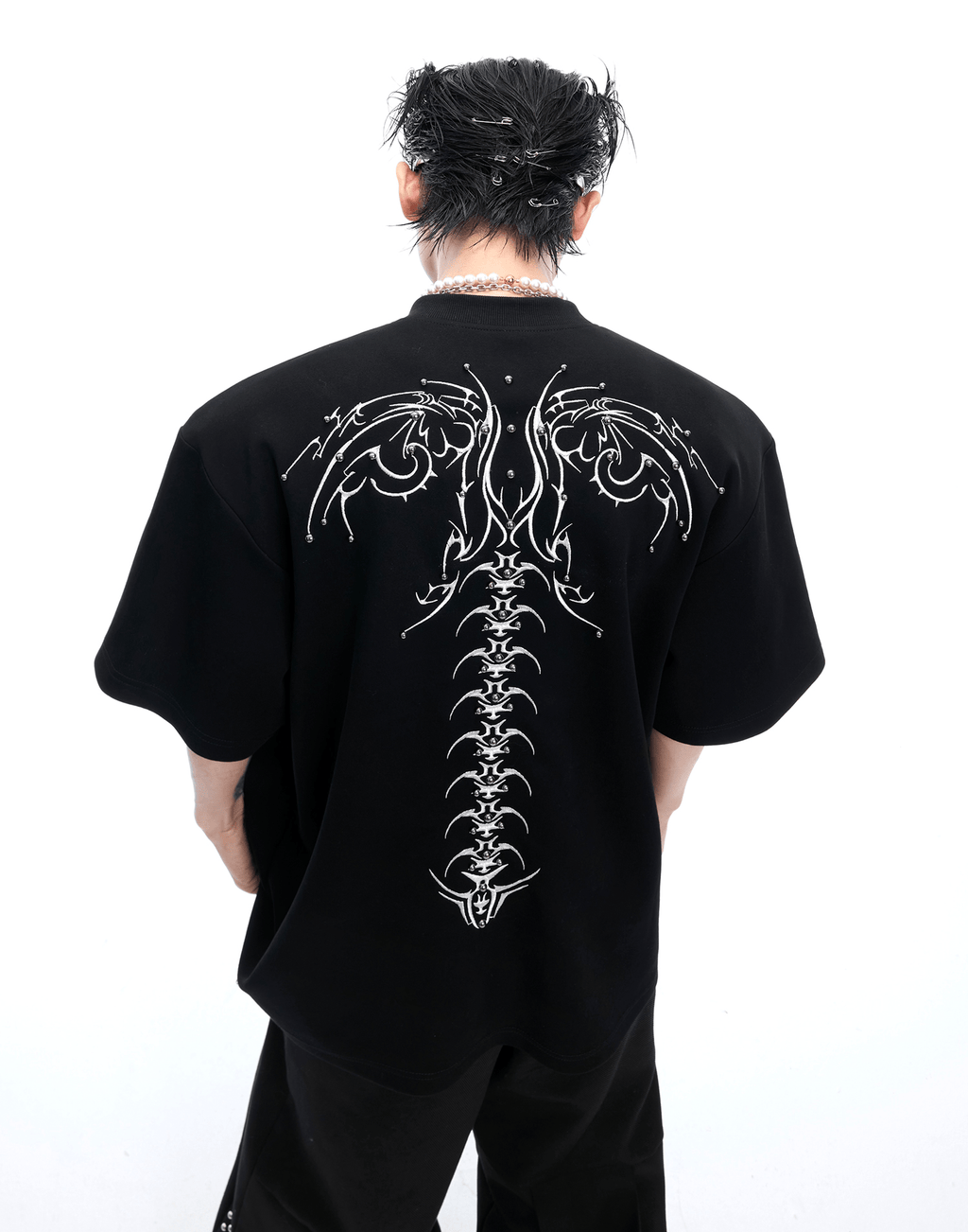 Heavyweight Studded Detailing Spine Embroidered Oversized Tee - COPPING THREADS - ArguE CulturE
