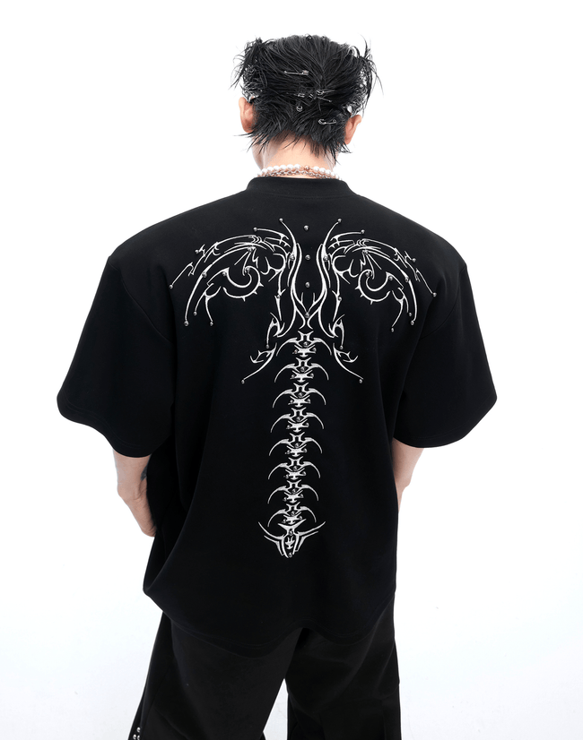 Heavyweight Studded Detailing Spine Embroidered Oversized Tee - COPPING THREADS - ArguE CulturE Hover Image