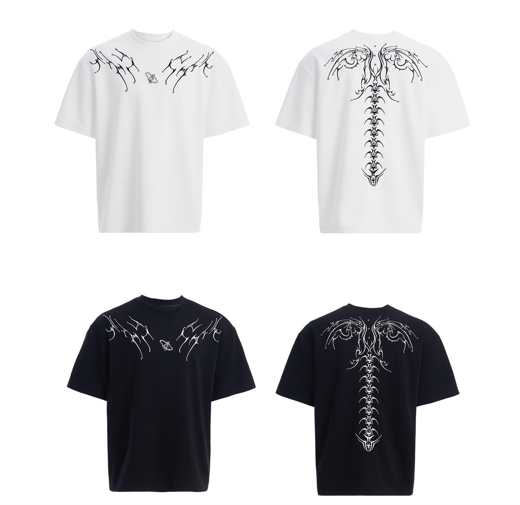 Heavyweight Studded Detailing Spine Embroidered Oversized Tee - COPPING THREADS - ArguE CulturE