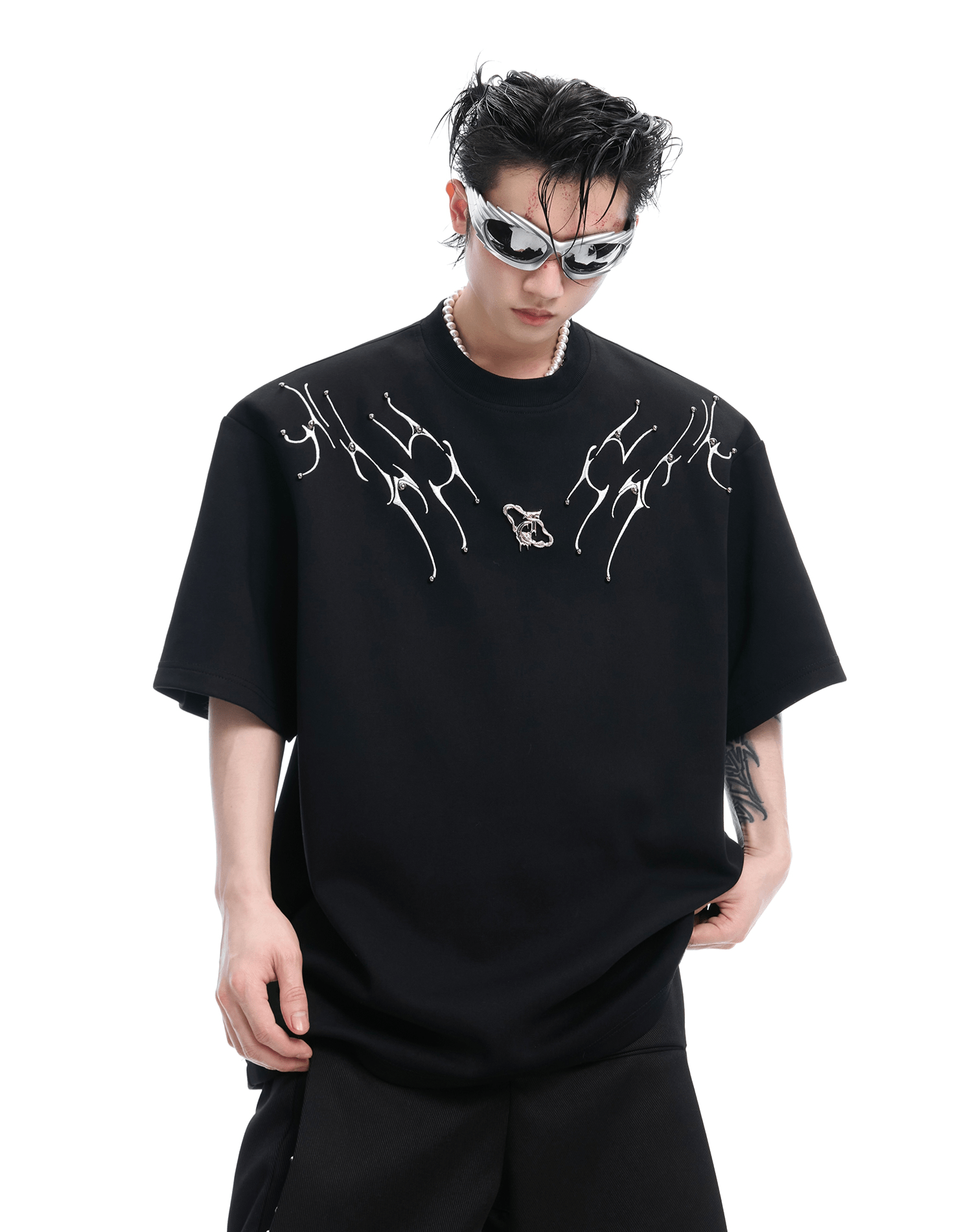 Heavyweight Studded Detailing Spine Embroidered Oversized Tee - COPPING THREADS - ArguE CulturE