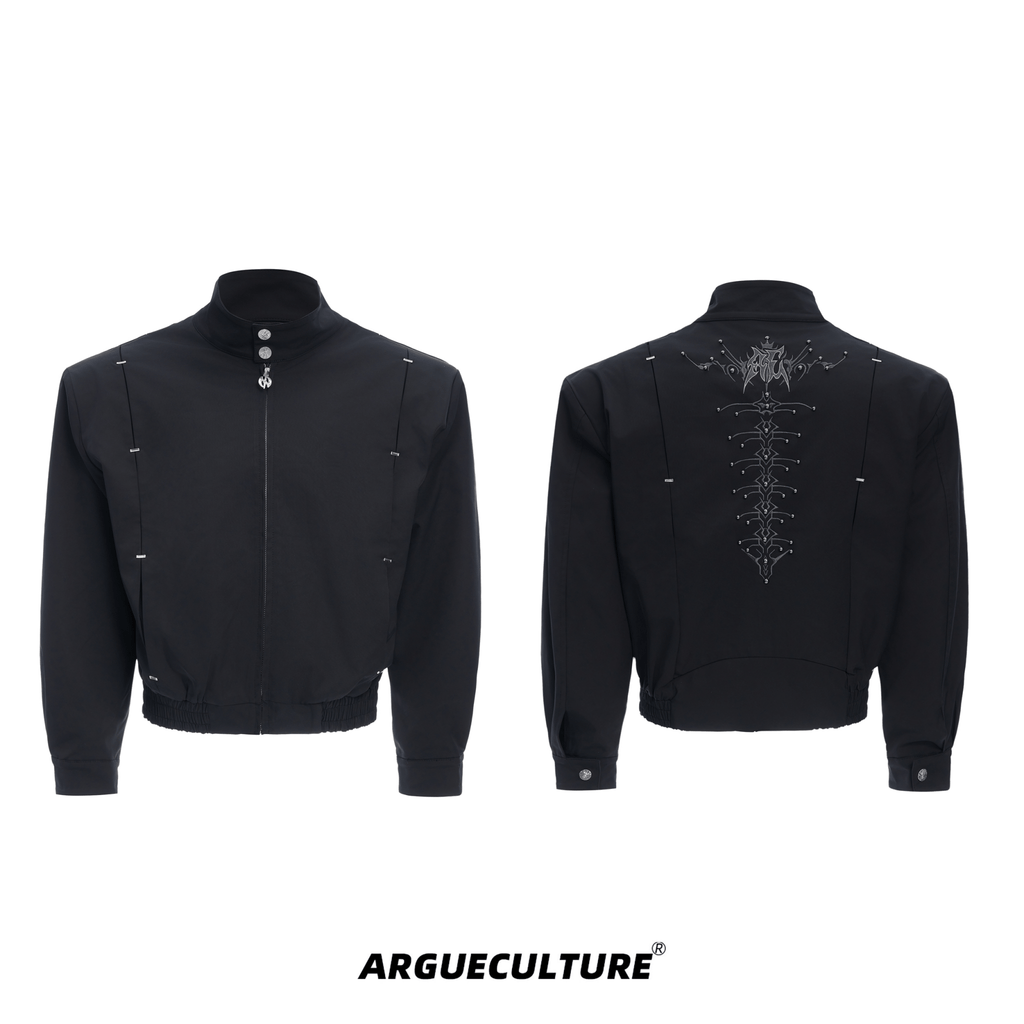 Heavyweight Studded Spine Embroidered Harrington Jacket - COPPING THREADS - ArguE CulturE