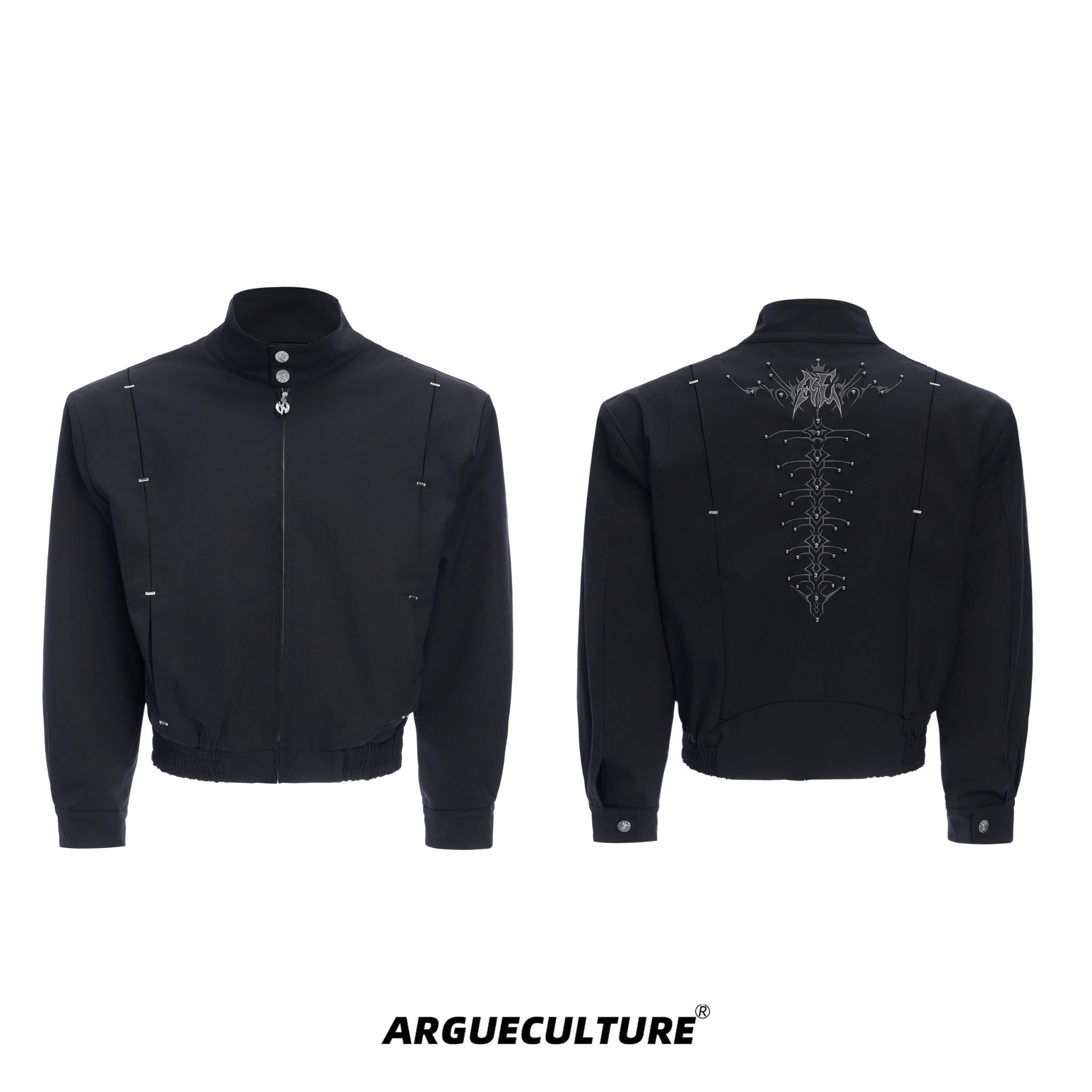 Heavyweight Studded Spine Embroidered Harrington Jacket - COPPING THREADS - ArguE CulturE