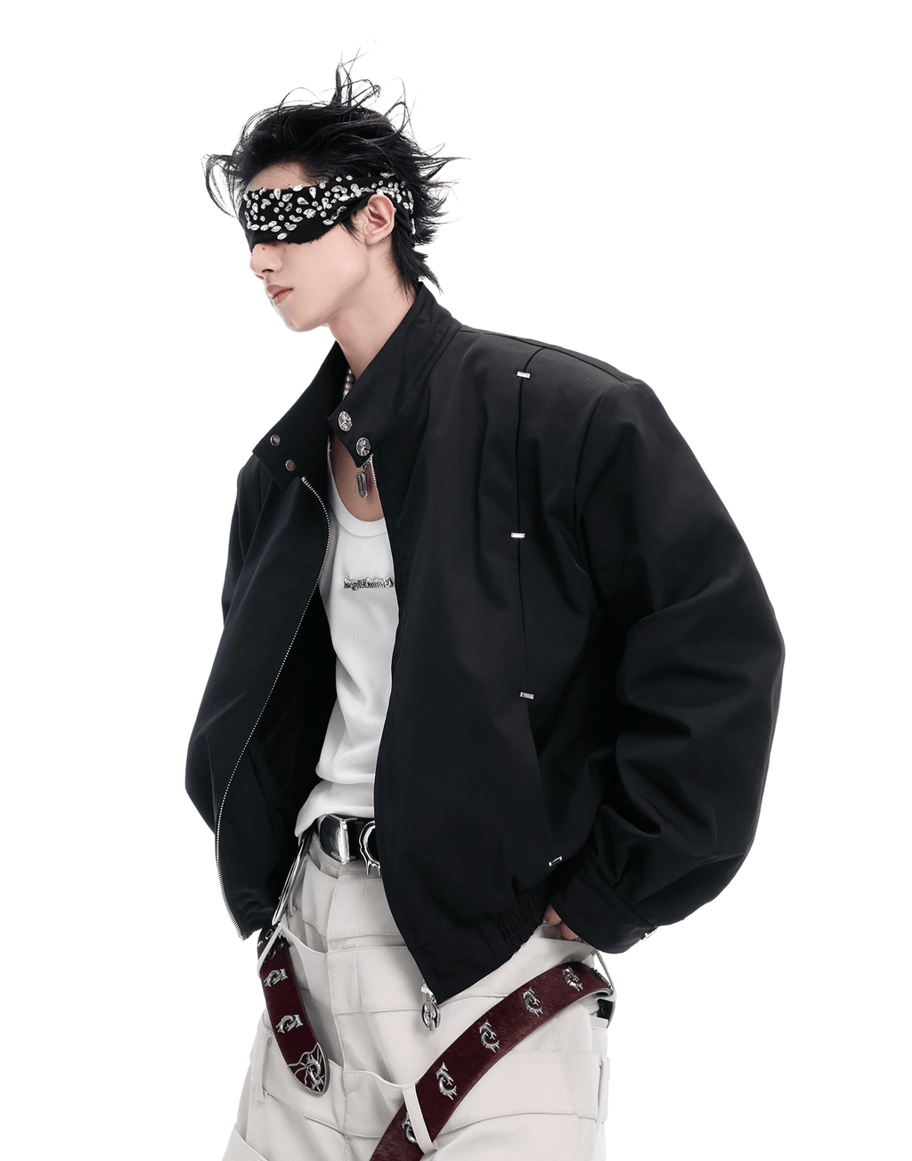 Heavyweight Studded Spine Embroidered Harrington Jacket - COPPING THREADS - ArguE CulturE