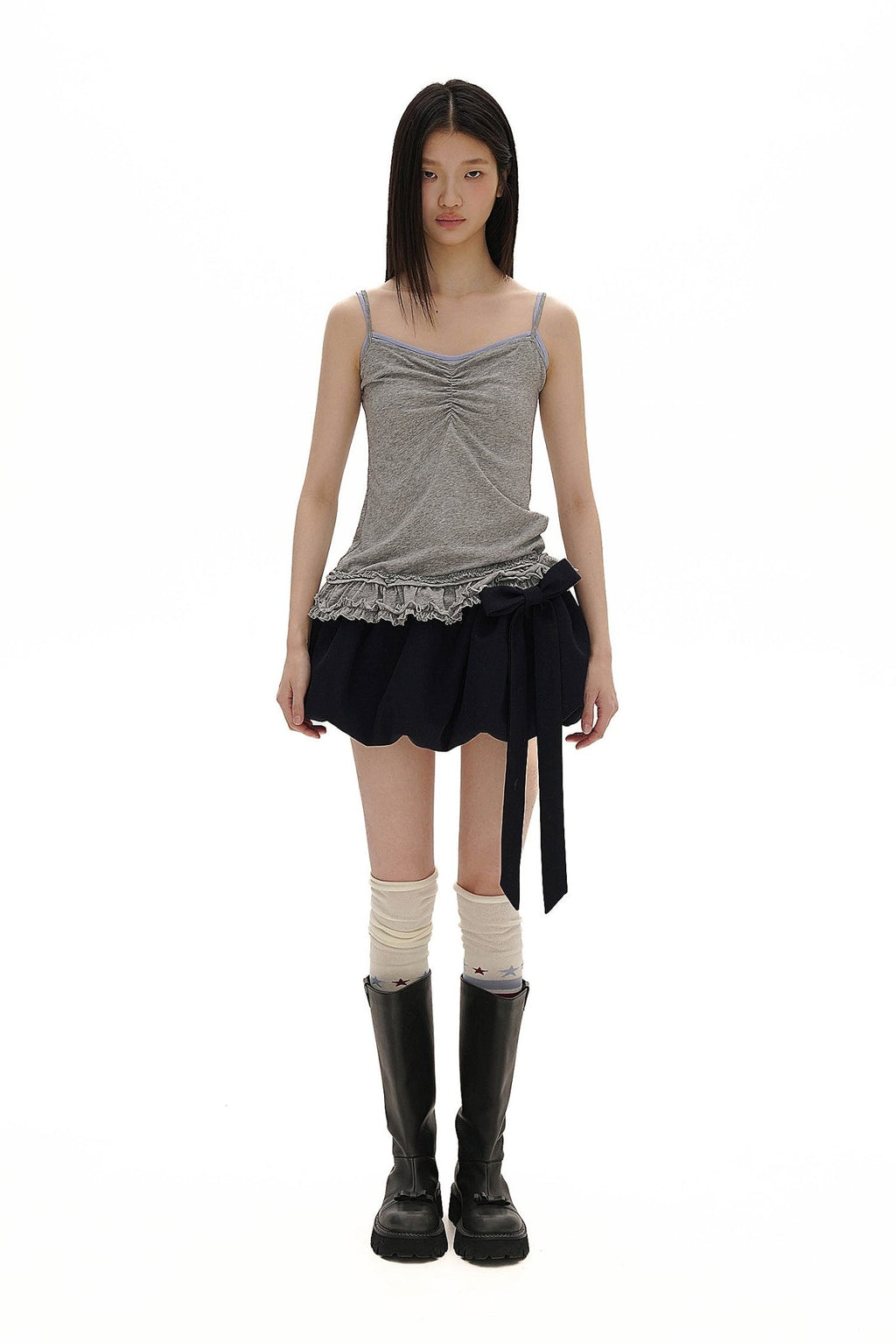 Heavyweight Wool Pleated Bow - Tie Bubble Skirt - COPPING THREADS - MOROMORO